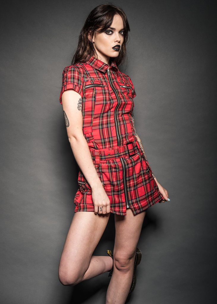 London Calling Plaid Mini Dress with Buckles and Lacing