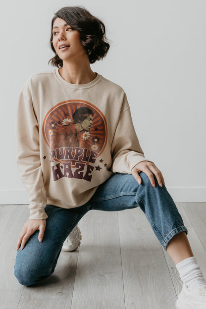 Jimi Hendrix Purple Haze Womens Sweatshirt Ivory