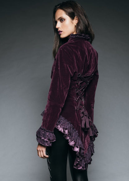 Witchy Woman Purple Velvet Steampunk Tail Jacket with Back Lacing