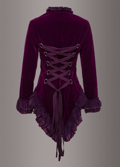 Witchy Woman Purple Velvet Steampunk Tail Jacket with Back Lacing