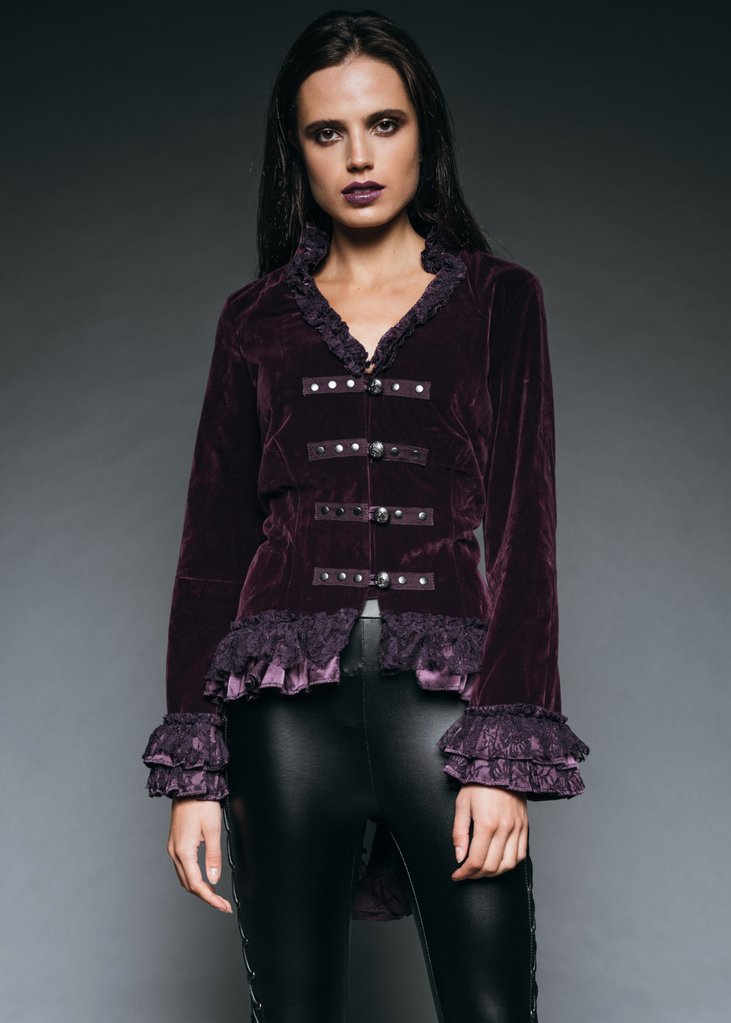 Witchy Woman Purple Velvet Steampunk Tail Jacket with Back Lacing