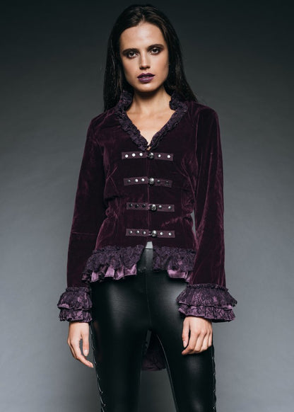 Witchy Woman Purple Velvet Steampunk Tail Jacket with Back Lacing