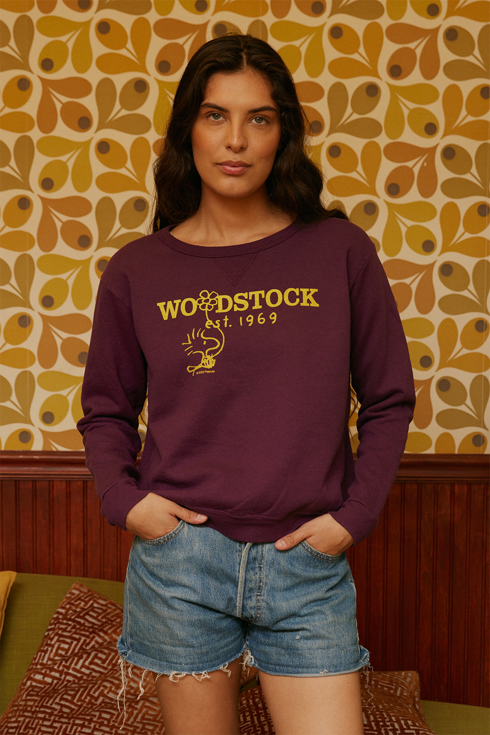 Peanuts Authentic Vintage Woodstock 1969 Womens Sweatshirt