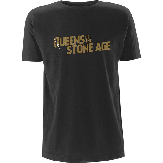 Queens Of The Stone Age Metallic Text Logo T Shirt Grey Officially Licensed
