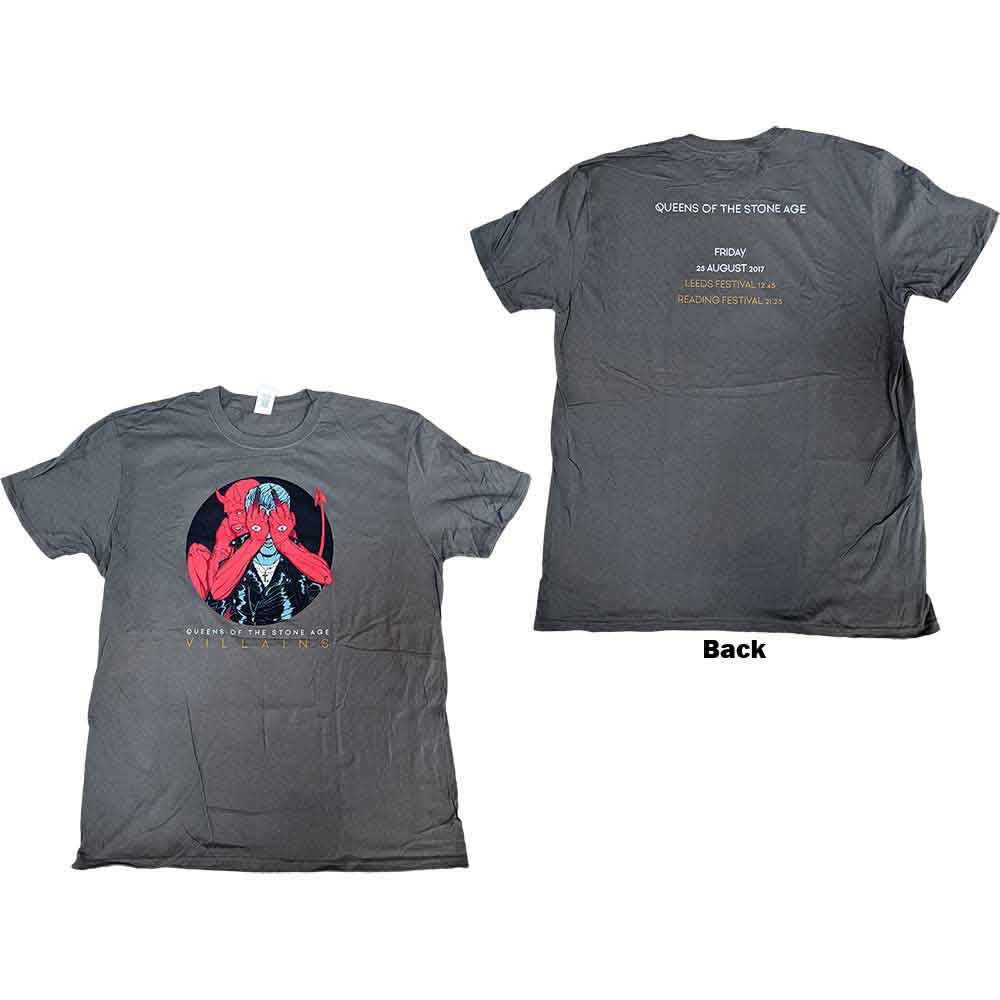 Queens Of The Stone Age Villains R&L 2017 Mens T Shirt Grey Officially Licensed