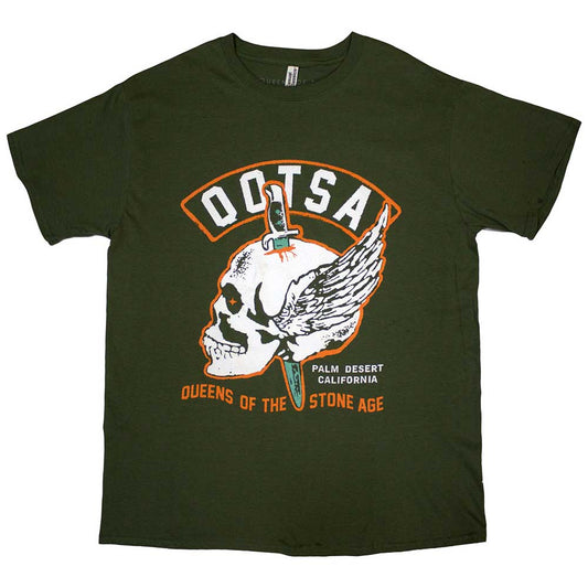 Queens Of The Stone Age Winged Skull Mens T Shirt Green