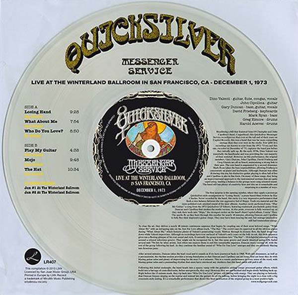 Quicksilver Messenger Service - Live At The Winterland Ballroom In San Francisco, CA - December 1, 1973 Vinyl Record
