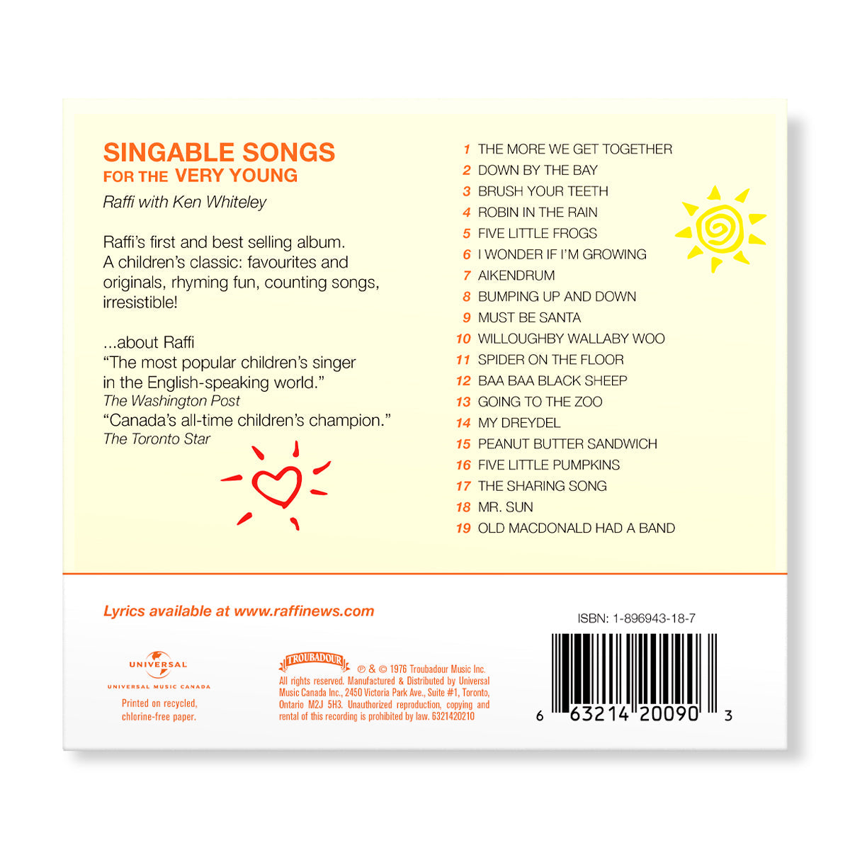 Singable Songs For The Very Young (Album) Music CD