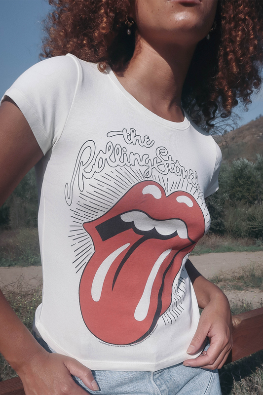 Rolling Stones Ruby Tuesday Womens Baby Tee Shirt White