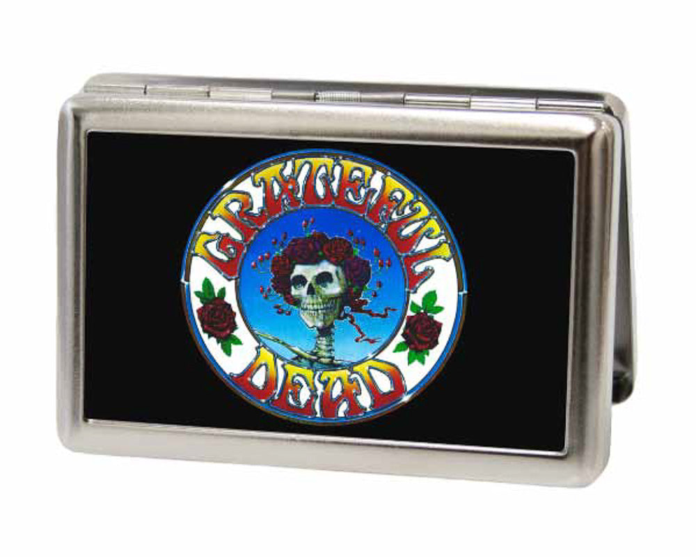 Grateful Dead Skull and Roses Circle Black Business Card Holder