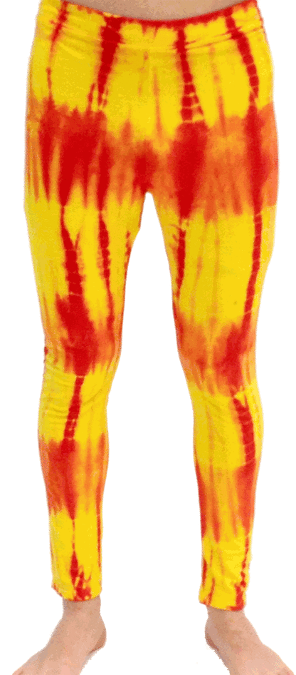 Red and Yellow Tie-Dye Wrestling Legging Tights Pants Costume