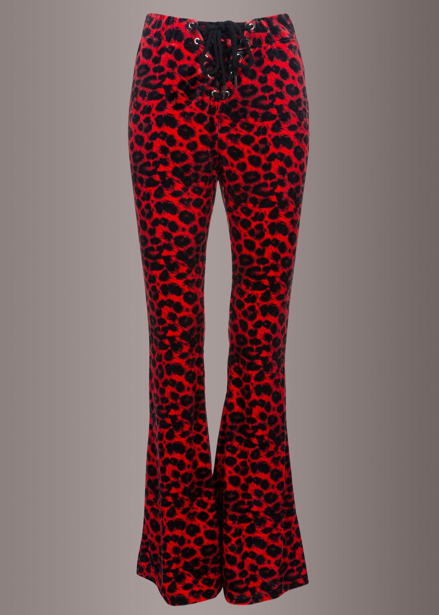 Rock Steady Red Leopard Animal Print Velvet Flare Pants Bell Bottoms