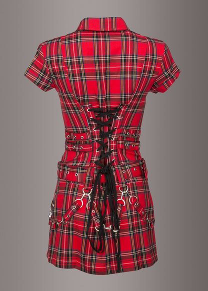 London Calling Plaid Mini Dress with Buckles and Lacing