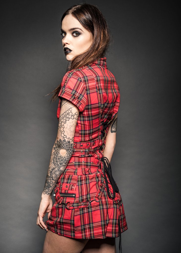 London Calling Plaid Mini Dress with Buckles and Lacing