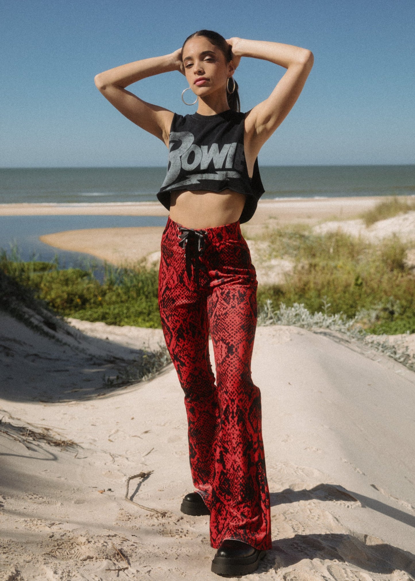 Red Rider Snakeskin Velvet Bell Bottoms Flared Pants