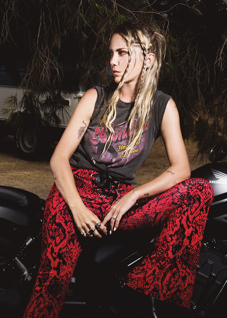 Red Rider Snakeskin Velvet Bell Bottoms Flared Pants