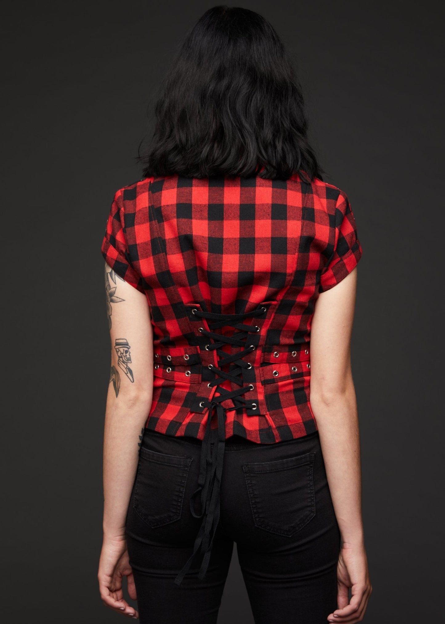 Rebel Yell Checkered Short Sleeve Zippered and Studded Shirt