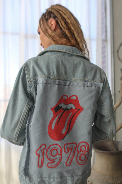 Rolling Stones 1978 Hand Stitched Womens Blue Denim Jacket