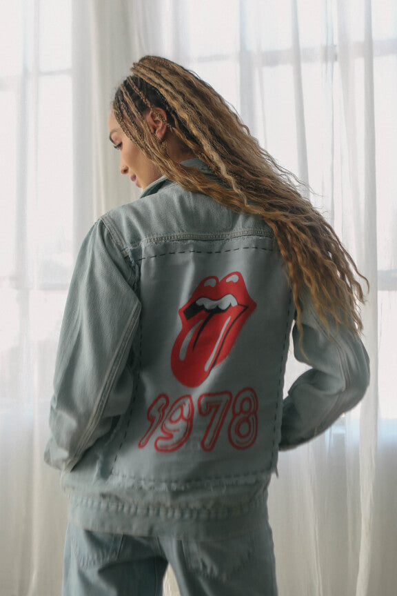 Rolling Stones 1978 Hand Stitched Womens Blue Denim Jacket