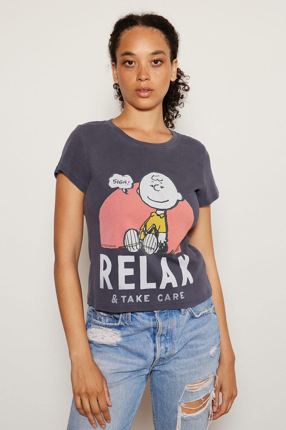 Peanuts Relax Baby Womens Tee Shirt Vintage Black