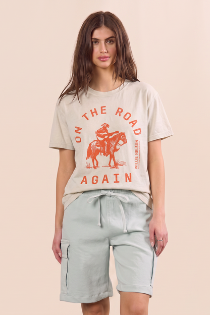 Willie Nelson On The Road Tee Womens T Shirt Tan Officially Licensed