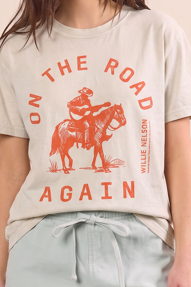 Willie Nelson On The Road Tee Womens T Shirt Tan Officially Licensed