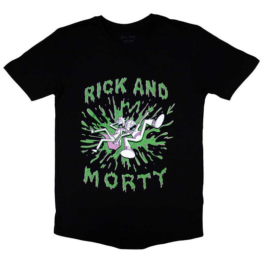 Rick and Morty Green Splat Mens T Shirt Black Officially Licensed