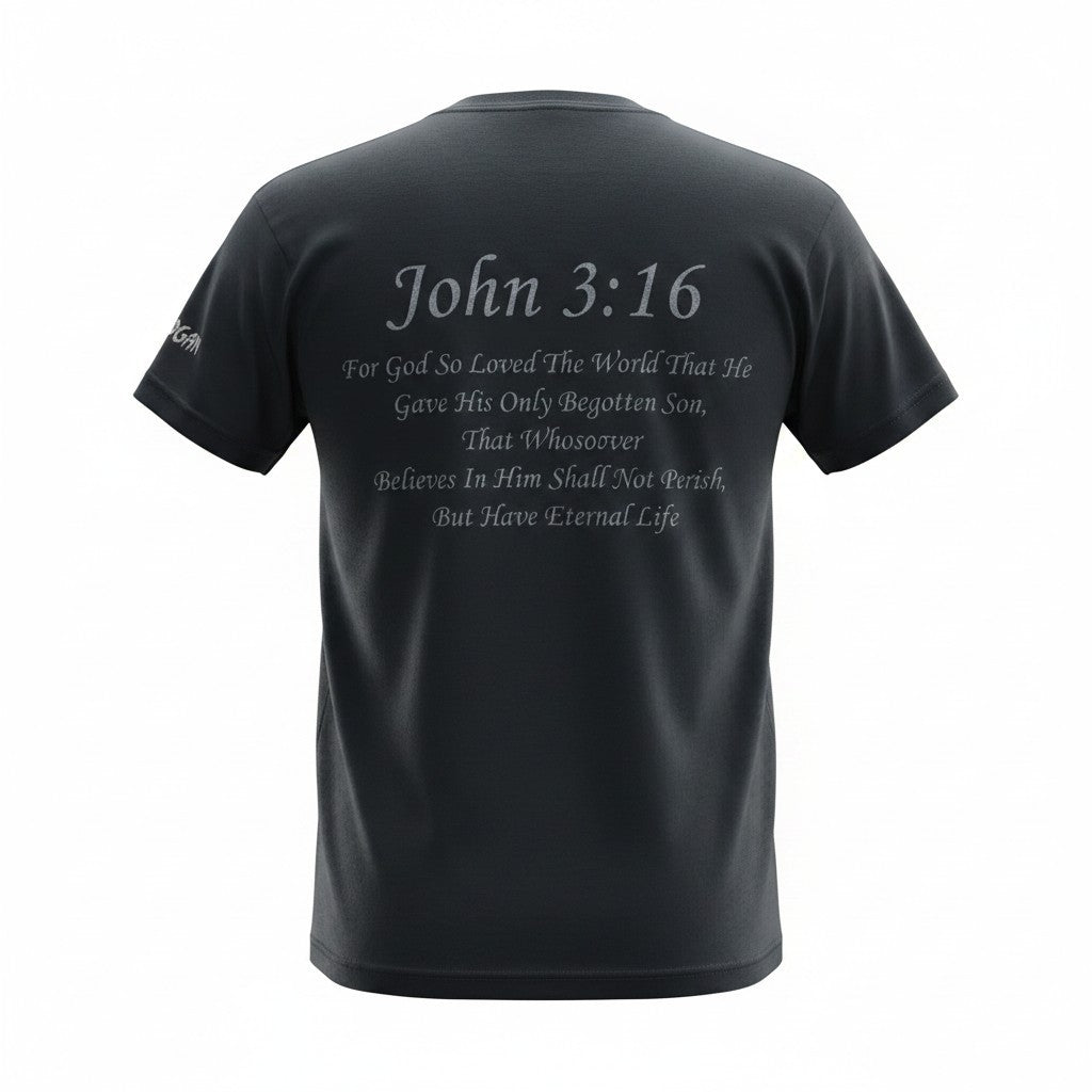 Black John 3:16 Reflective Adult T-Shirt