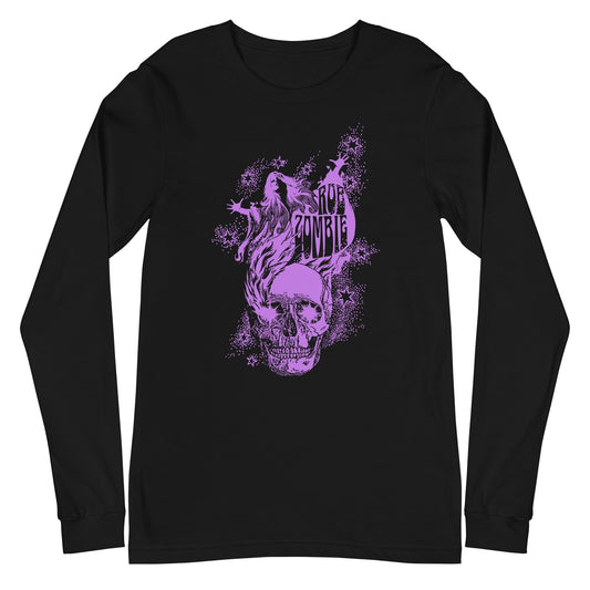 Rob Zombie Purple Skull Mens Long Sleeve Shirt Black