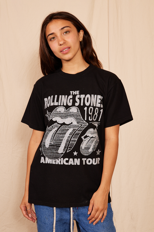 Rolling Stones 1981 American Tour Glitter Womens Tee Shirt Black