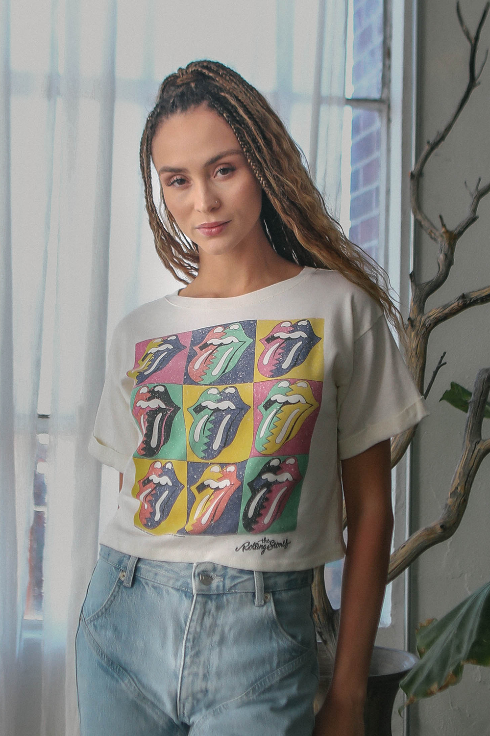 Rolling Stones Color Block Womens Tee Shirt White