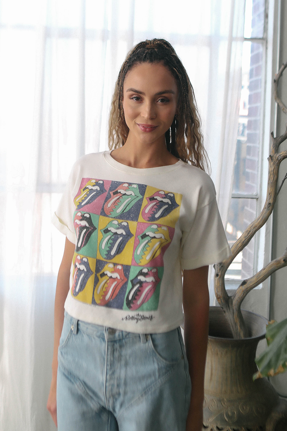 Rolling Stones Color Block Womens Tee Shirt White