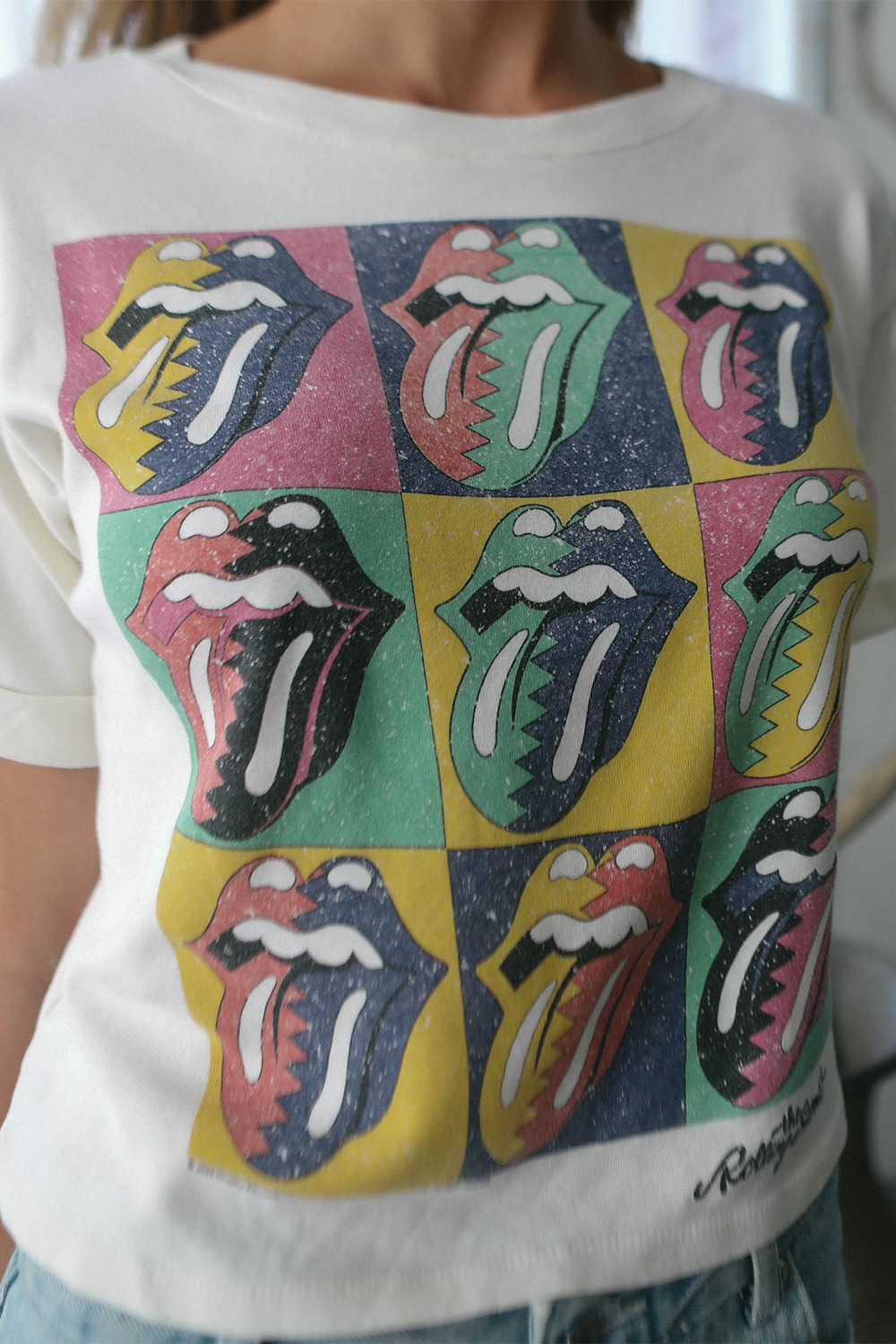 Rolling Stones Color Block Womens Tee Shirt White