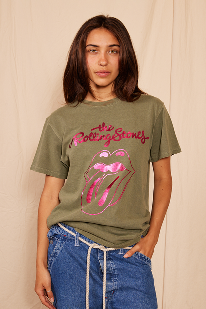 Rolling Stones Sticky Fingers Foil Womens Tee Shirt Moss