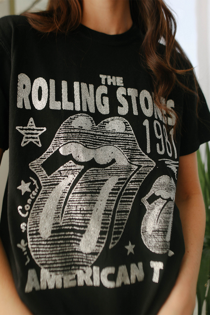 Rolling Stones 1981 American Tour Glitter Womens Tee Shirt Black