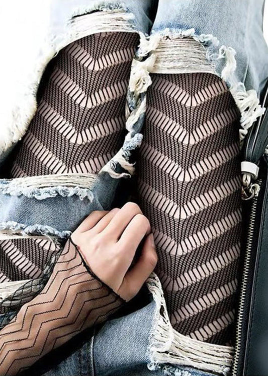 Chevron Patterned Fishnet Tights