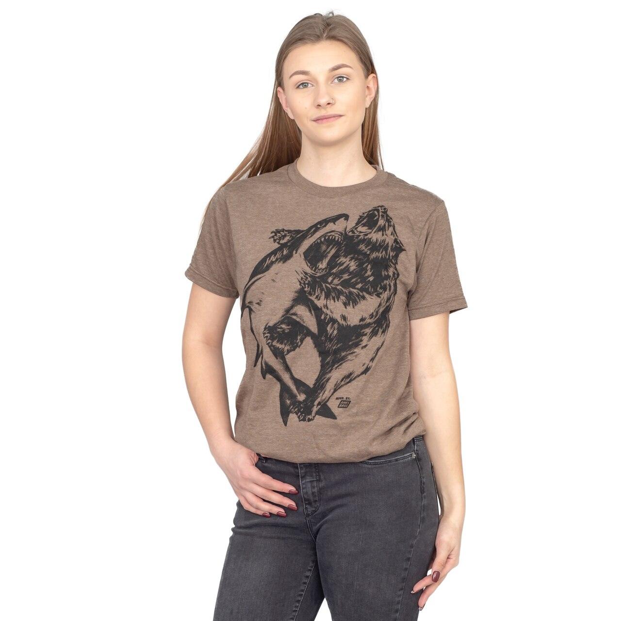 Shark vs. Bear Heather Brown Adult T-shirt