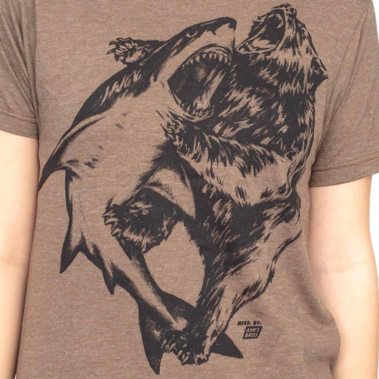 Shark vs. Bear Heather Brown Adult T-shirt