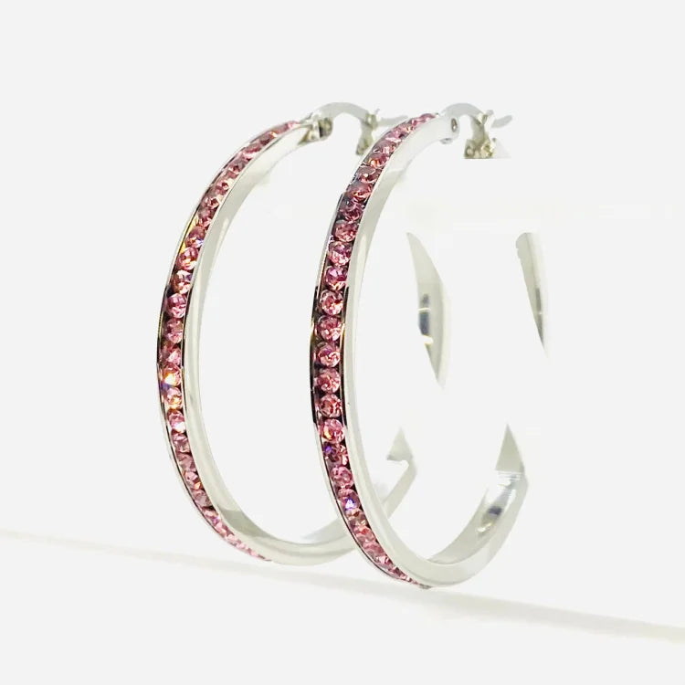 SK2904 Ladies Pink Crystal Earrings - Three Sizes Available