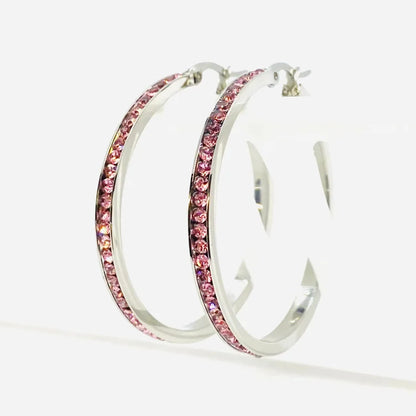 SK2904 Ladies Pink Crystal Earrings - Three Sizes Available