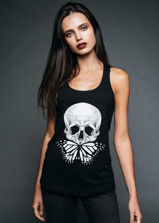 Black Butterfly Skull Racerback Tank Top