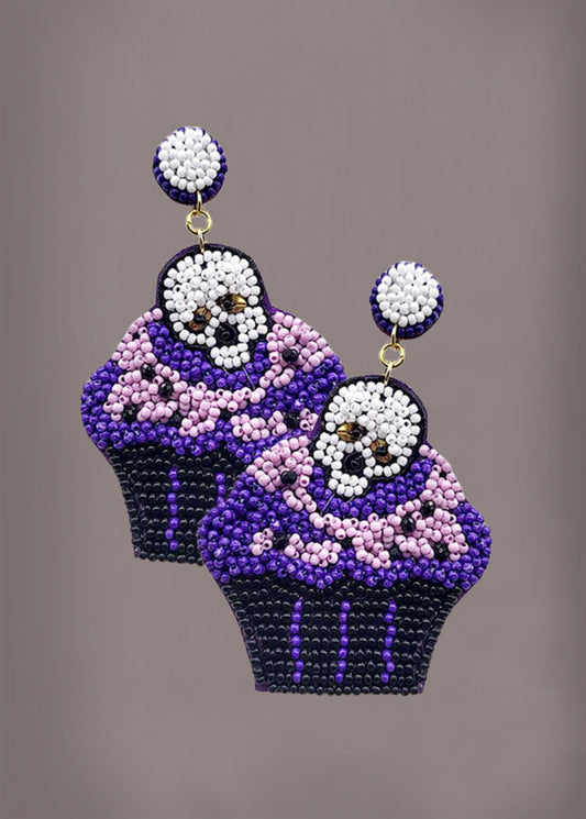 Skull Cupcake Beaded Dangle Earrings