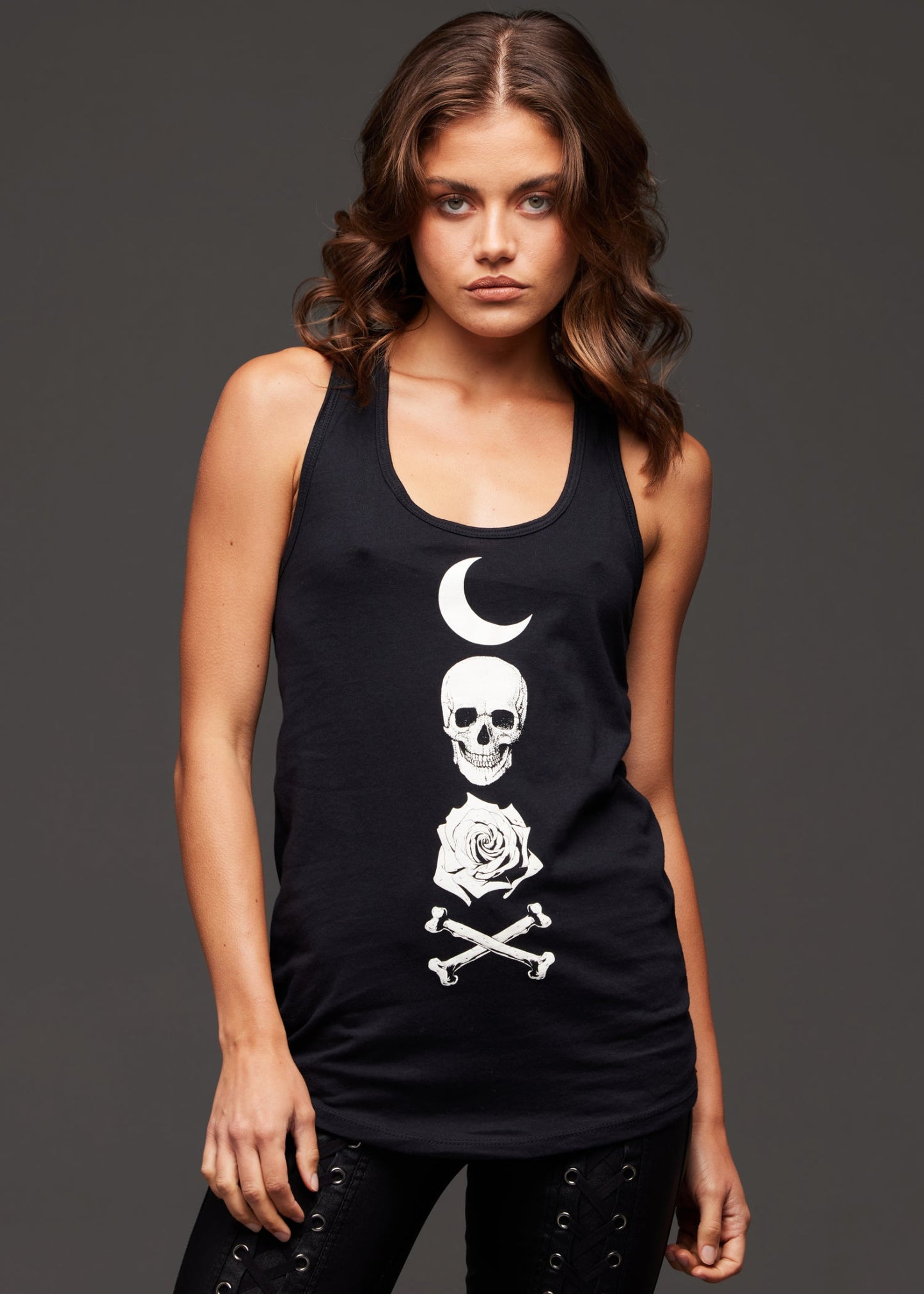 Crescent Moon and Skull Sleeveless Graphic Tee