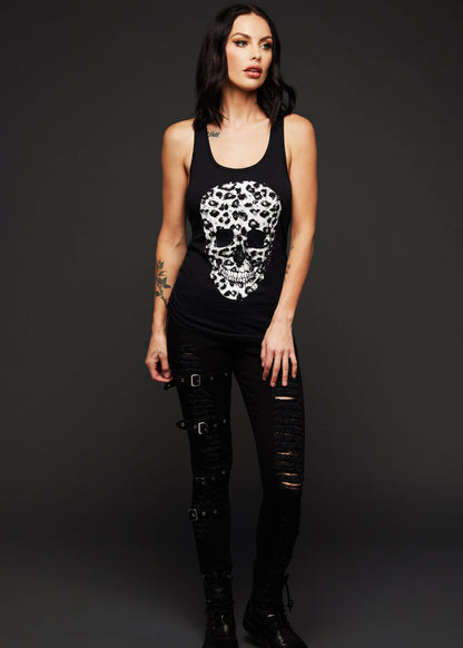 Renegade Leopard Print Skull Tank Top Sleeveless Tee