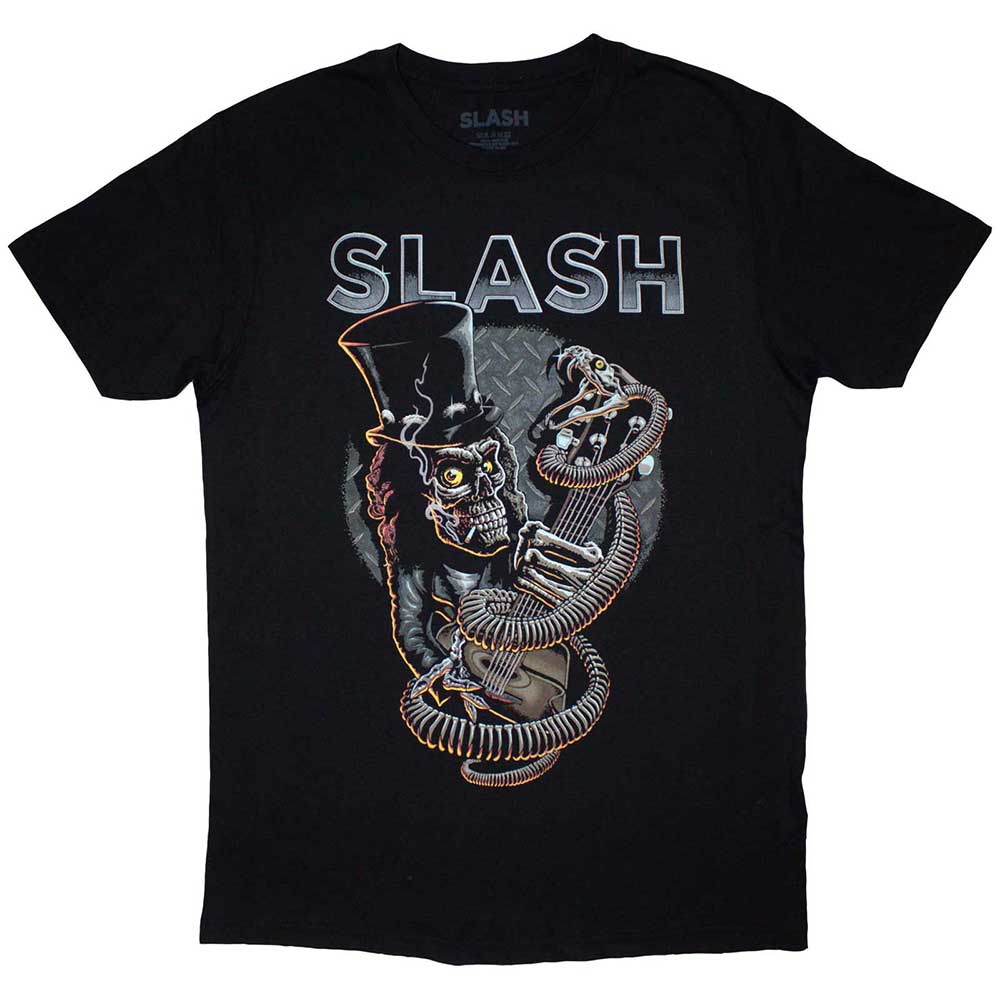 Slash Skull Guitar Snake Mens T Shirt Black