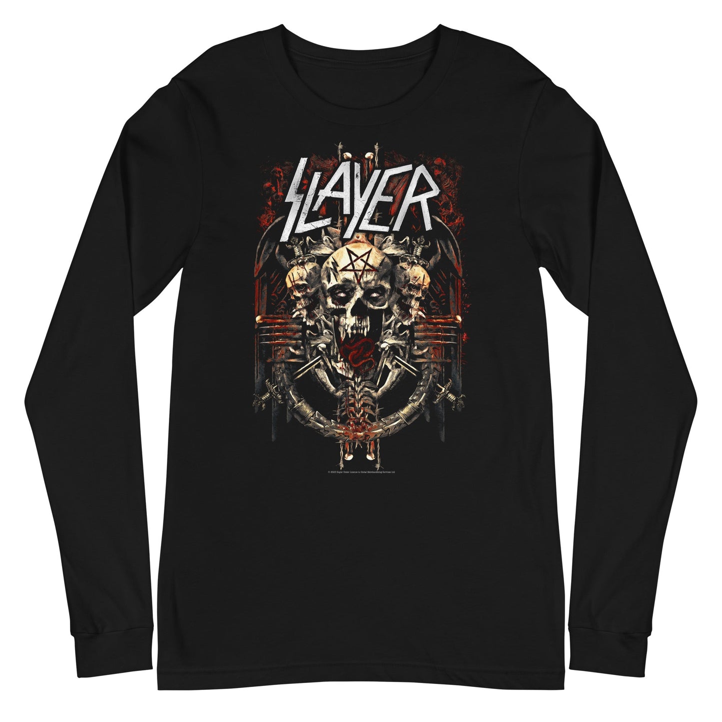 Slayer Triple Skull Mens Long Sleeve Shirt Black