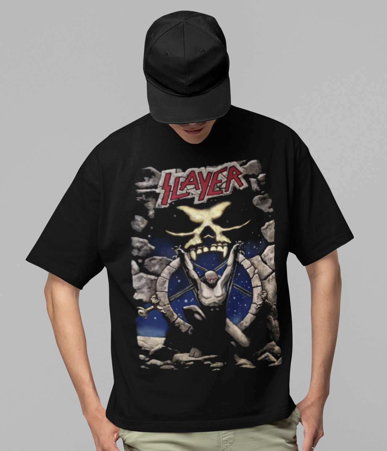 Slayer Bow Down Jumbo Print Mens T Shirt Black