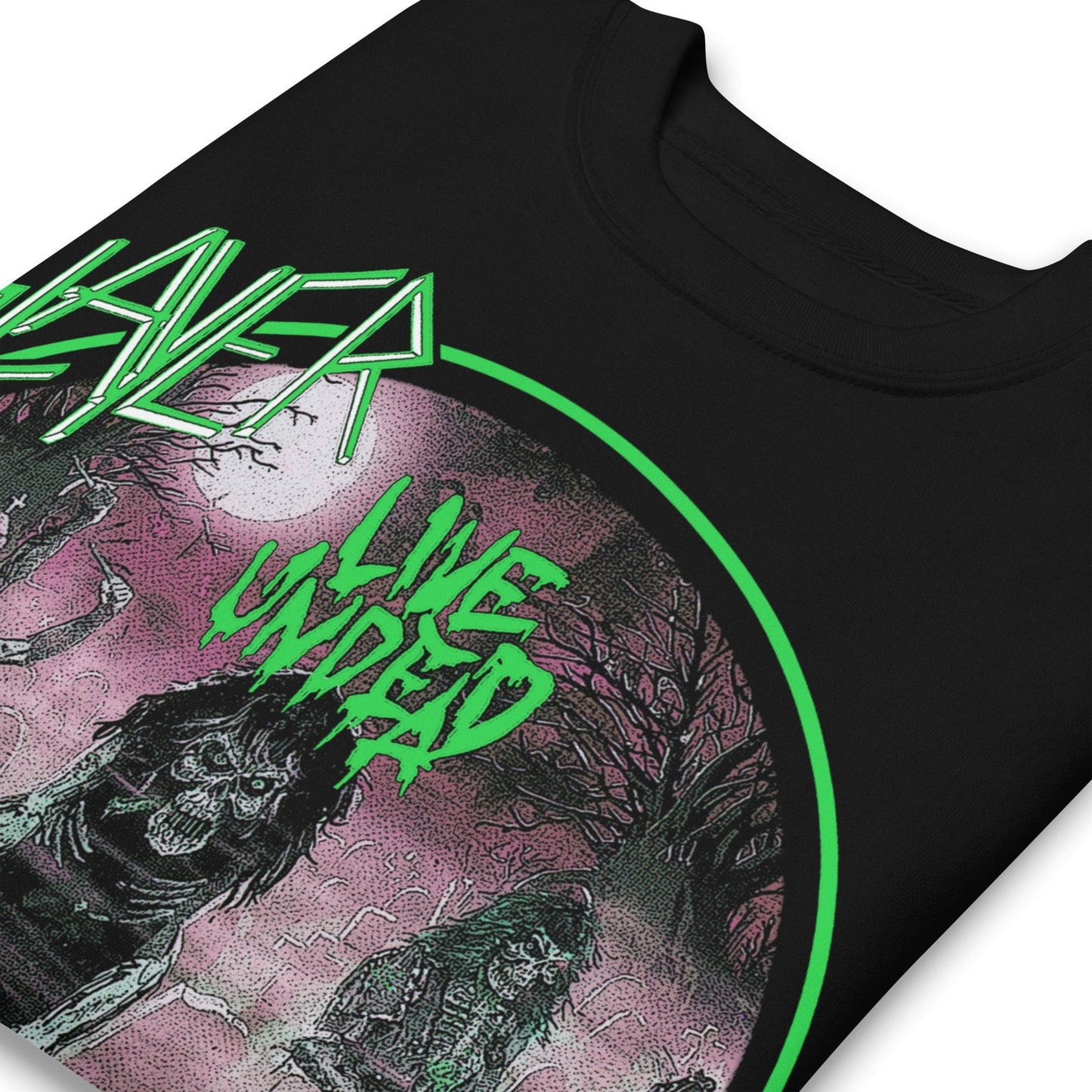 Slayer Neon Green Undead Jumbo Print Mens Sweatshirt Black