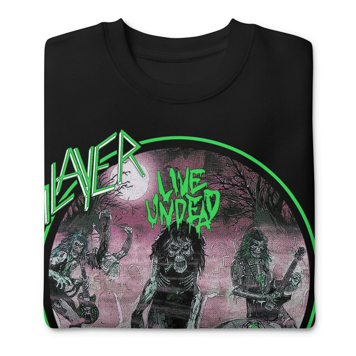 Slayer Neon Green Undead Jumbo Print Mens Sweatshirt Black