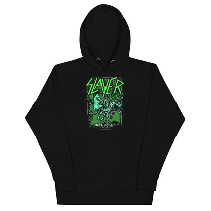 Slayer Neon Hell Awaits Classic Mens Hoodie Black